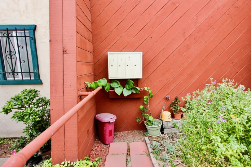 Back yard with red wall at 3965 Iowa St, North Park, California