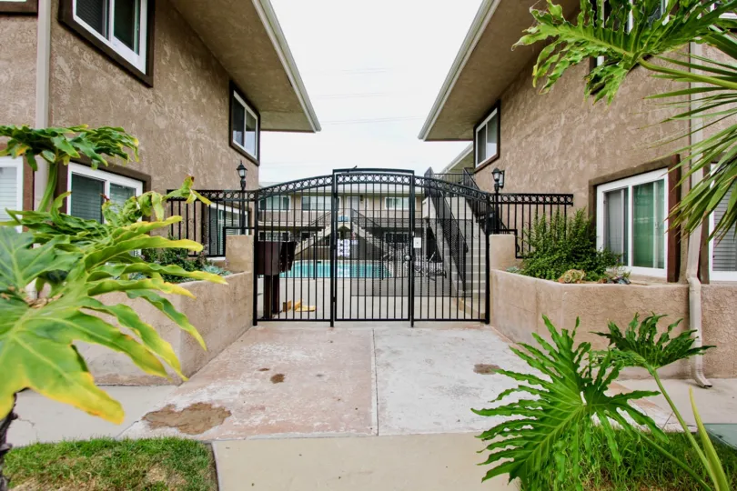 The gate to the pool at the Beacon Point community in North Park, California.