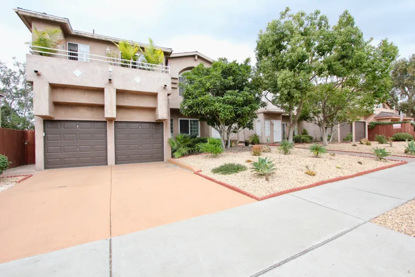 Cameo community North Park California garage balcony landscaping trees windows sliding doors
