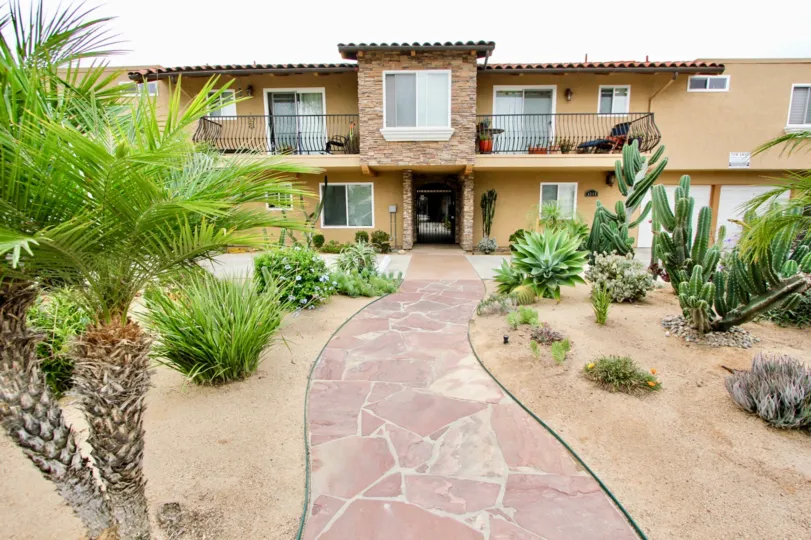 A front view of the Cliffrock Manor apartment complex in North Park, California.