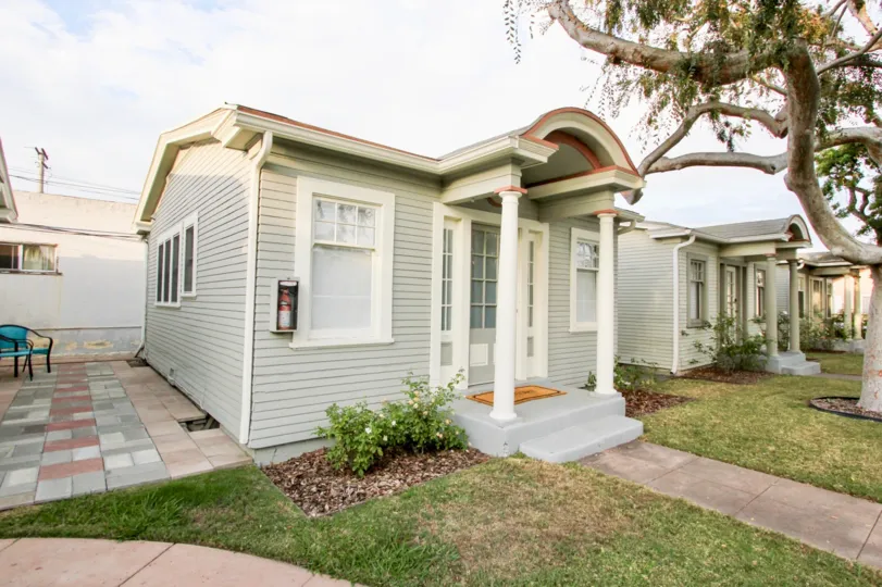 A grey house in the Colonial Court Community in North Park, California