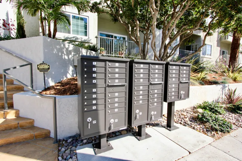 Sidewalk view of Coventry Woods complex in North Park, California.