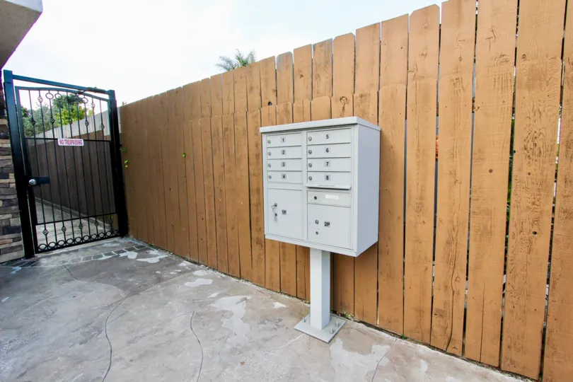 Front entrance of Estelle Community of North Park California with mailbox