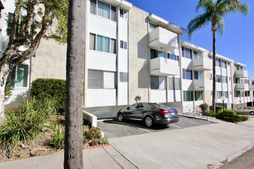 Buildings with parking area. Horizon House, North Park, California.