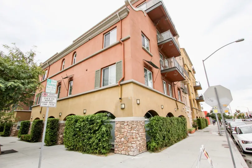 A sunny day in the area of La Boheme, apartment building, street, sidewalk