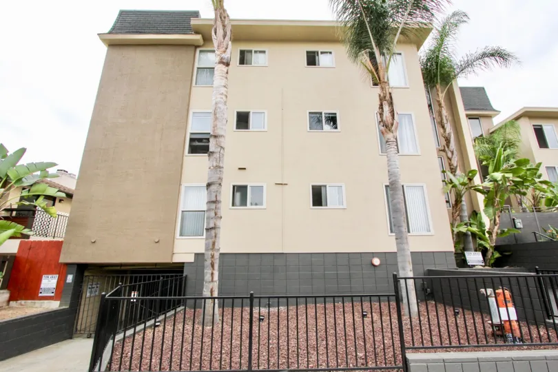 Three story residential building at Louisiana Condominiums in North Park California