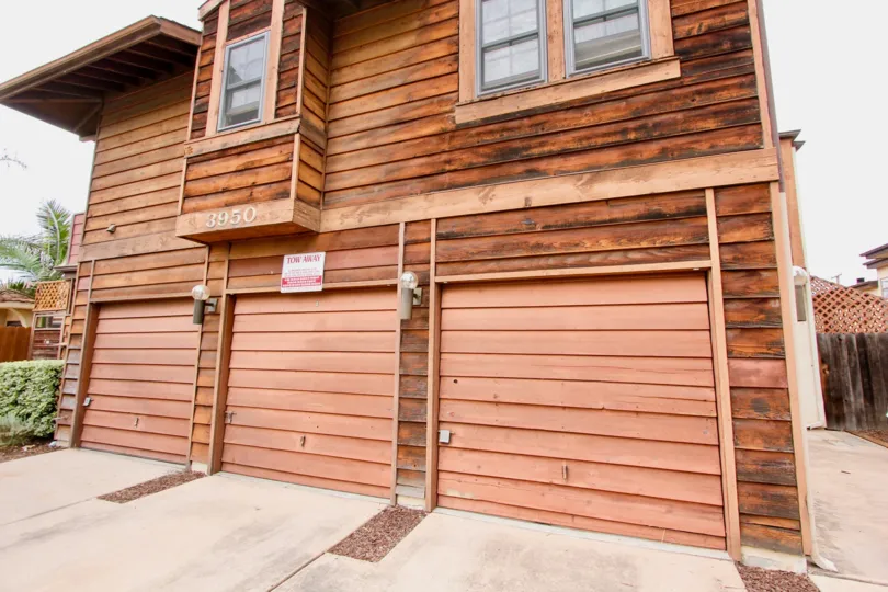 A garage door entrance on Louisiana Street on a nice day