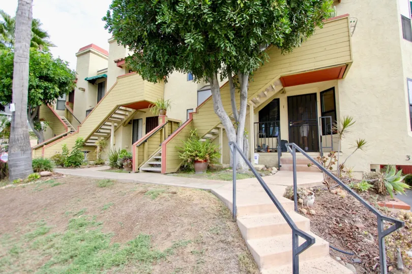 Stairway leading up to apartment buildings at North Park River Oaks in North Park California.