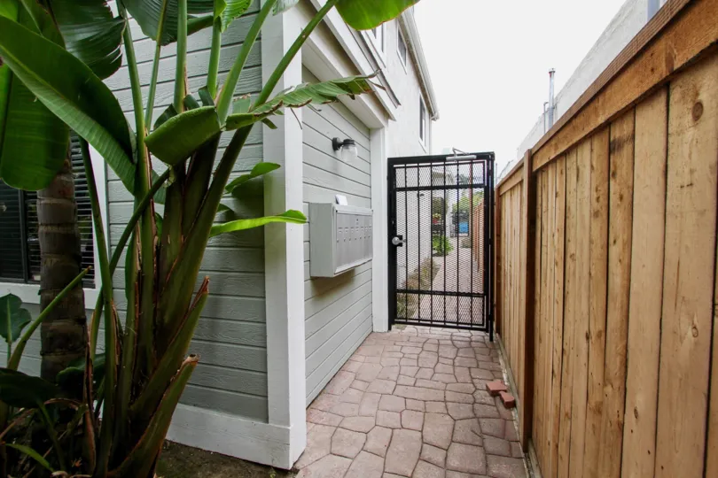 Security gate attached to residential building at Oregon Street Condos in North Park California