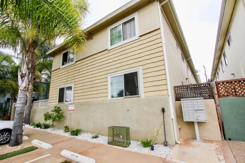 the house has two floor 4 window in the front of tree near to road