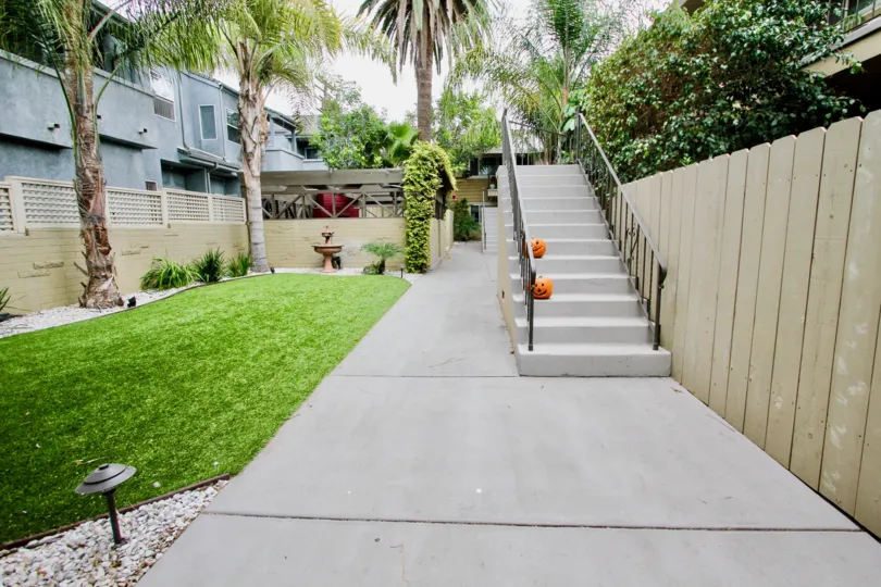 Pacific Palms  ,North Park, California, white steps, lawn