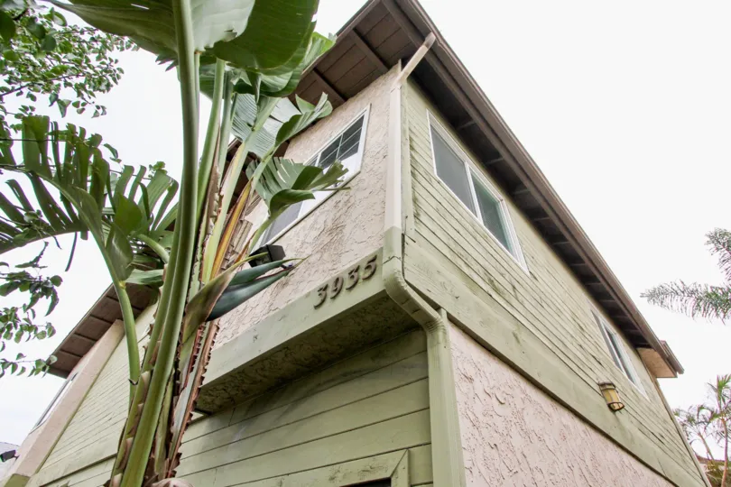 Ground level view of a two story residential building