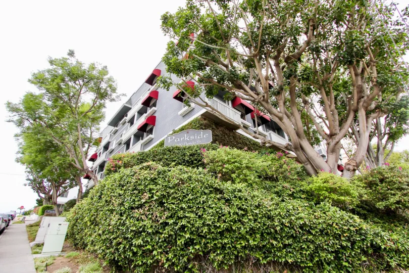 In the road of the Parkside car is parked at road in order and board is placed inbetween the bushes