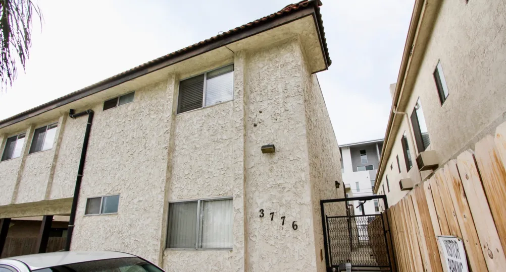 A view of an apartment-like building in the Parkway community of North Park, California