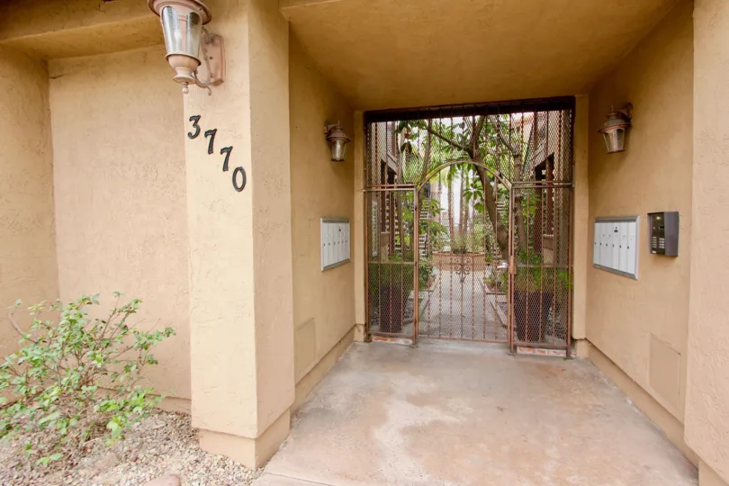 Courtyard and entrance to Pershing Park Villas, North Park, California