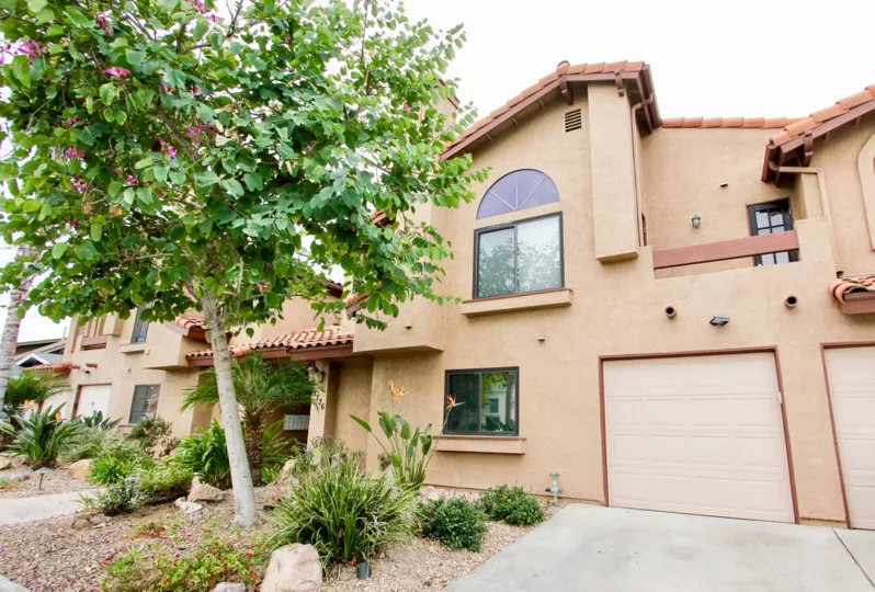 Residential building with built in garages at Pershing Park Villas in North Park California