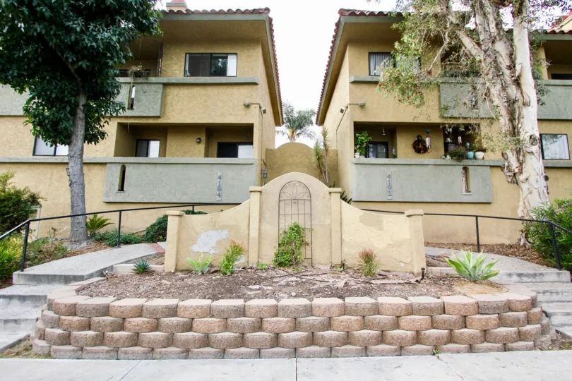 Lovely tree lined staircase leading to the Spanish Oaks I community in North Park, CA
