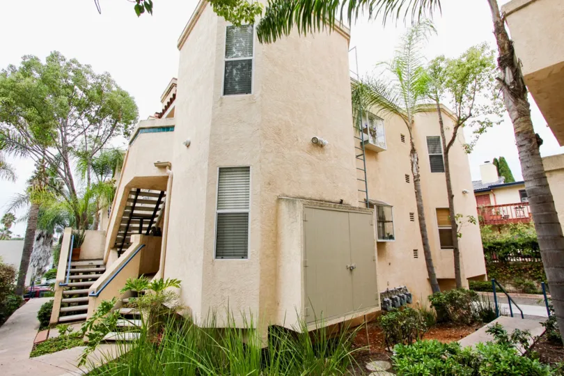 Uptown Villas, North Park, California, two story, adobe walls, stairs, round