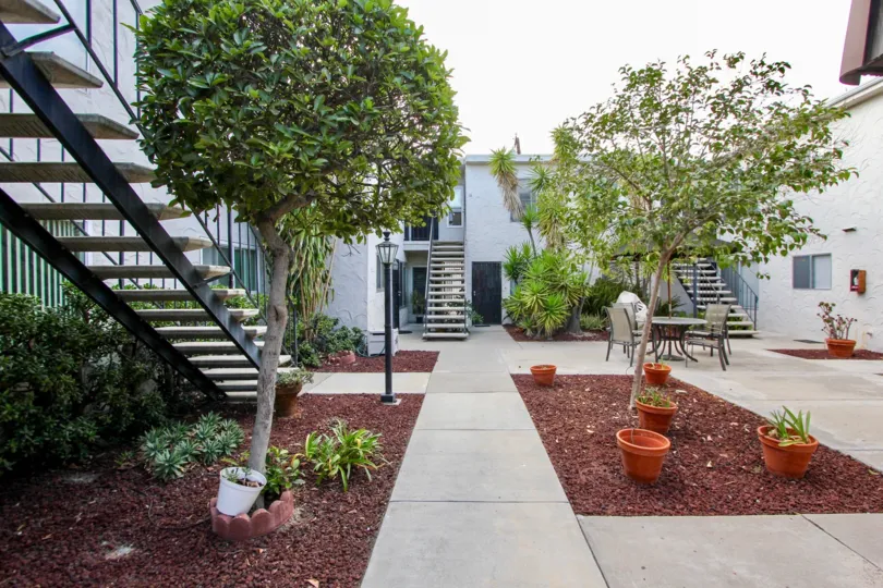 Sit out space with numerous stair cases in Wilson Court.