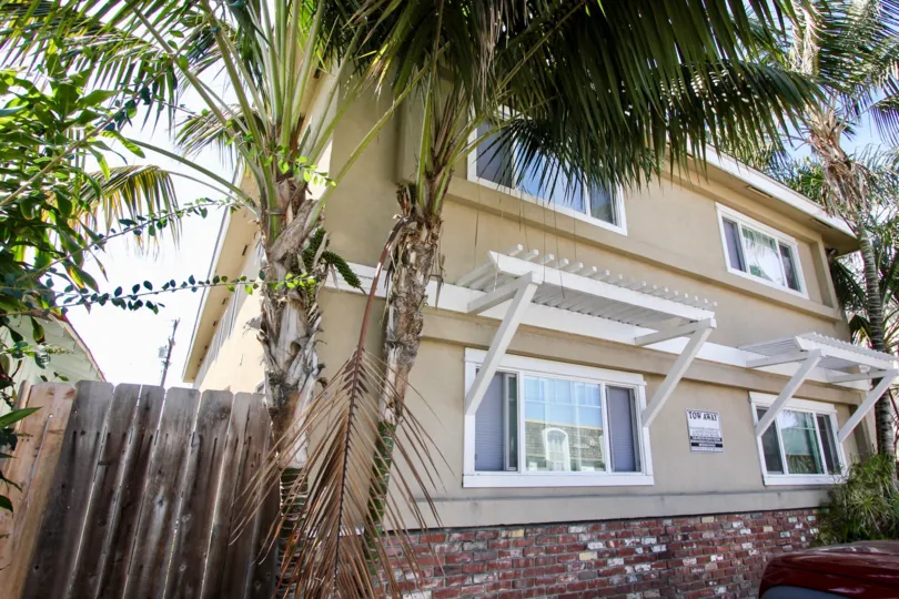 Back side of the building decorated with trees and plants and car parked in 4841 Del Monte Ave