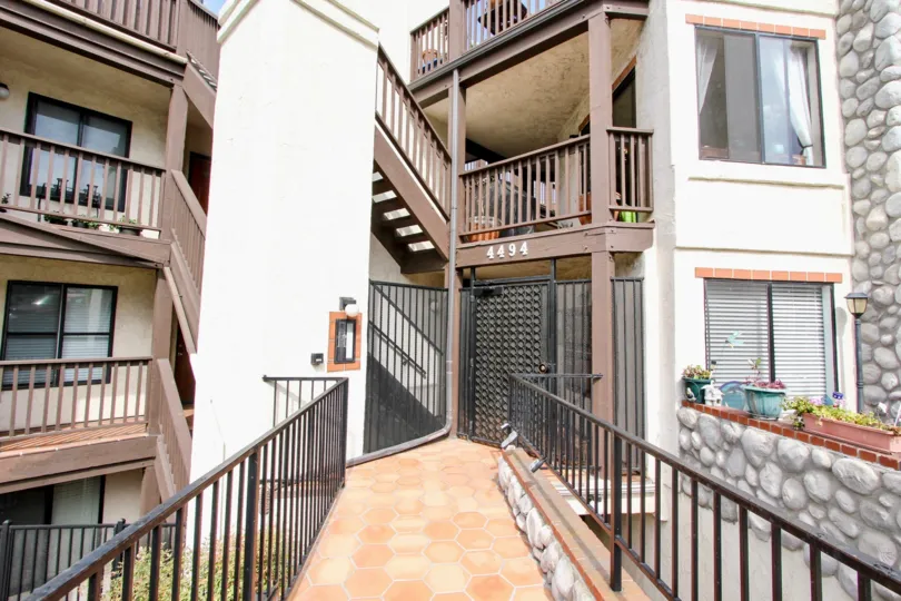 An entryway into the Bay Point apartment complex in Ocean Beach, CA.