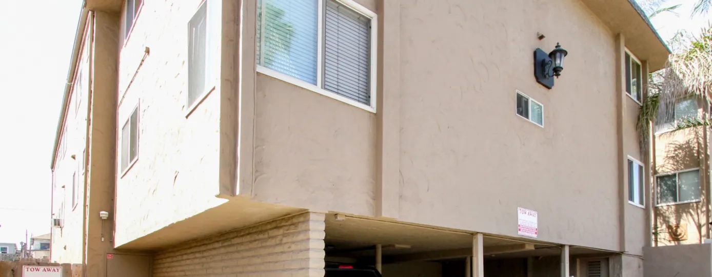 A view of the covered parking area at the Casa Marina COmmunity in Ocean Beach, CA