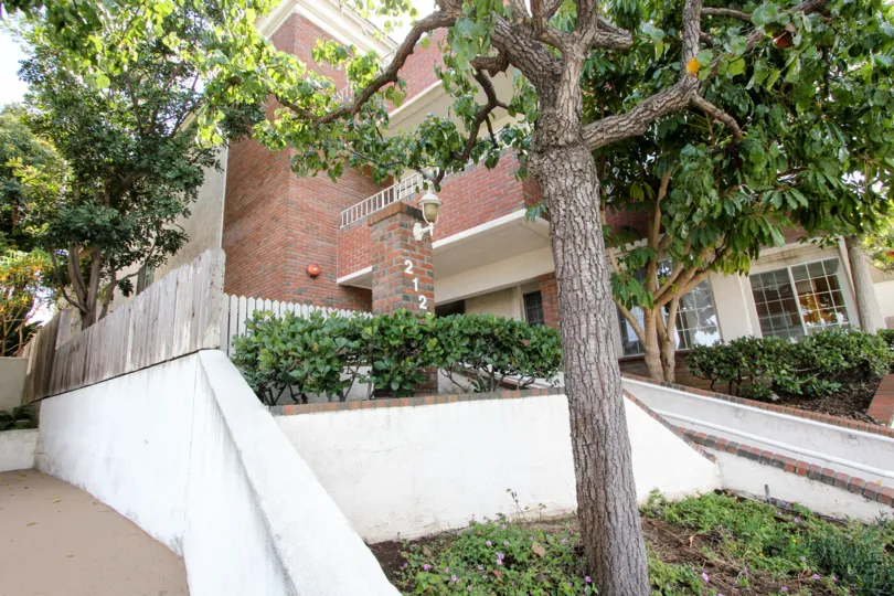 Garden near the stairs in front of the building in Poinsettia Villas