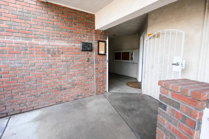 Secured entrance at Poinsettia Villas in Ocean Beach, California.