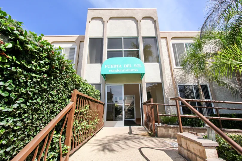 Beautiful day in front of the Puebla Del Sol Condominiums