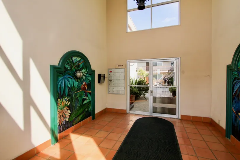 The mailbox lobby in the Puerta Del Sol complex in Ocean Beach CA