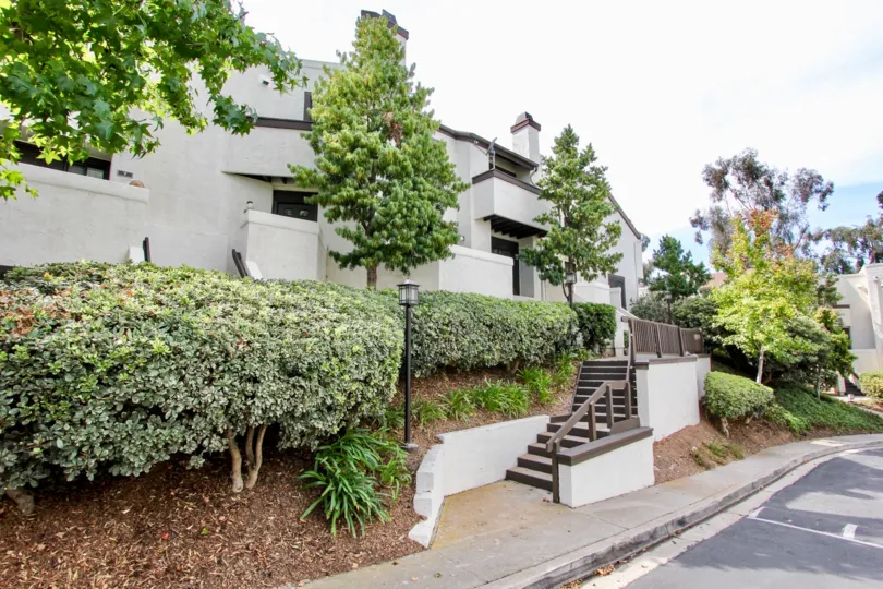 Street view of the building decorated with plants and trees in Sea Colony