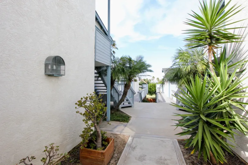 Back walkway of Spinnaker community in Ocean Beach, CA