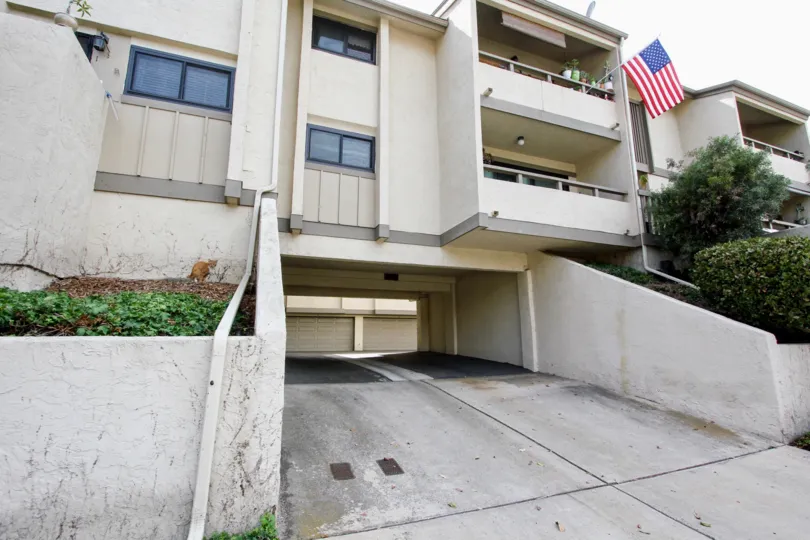 Secured drive in entry way to garages at Worden Street Condos in Ocean Beach, California.
