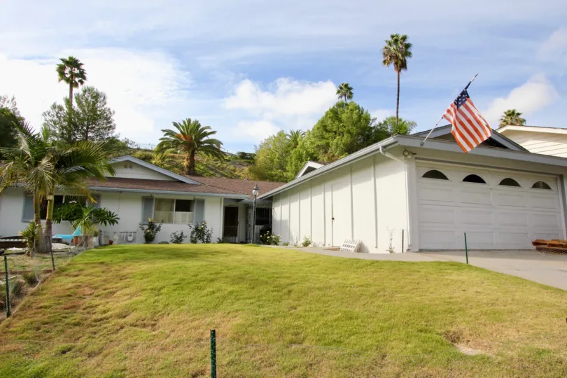Camino Crest, Oceanside, California, lawn, tall trees, white