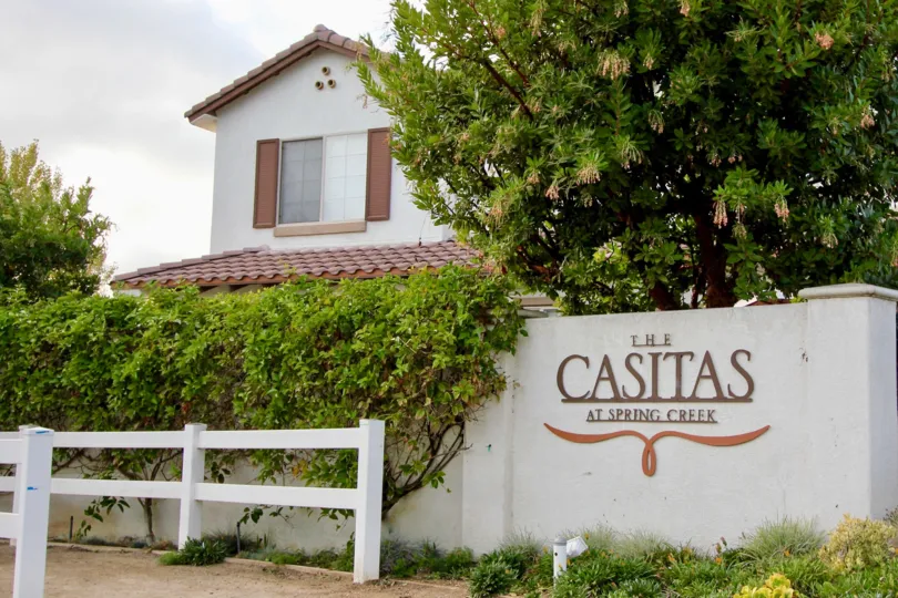 Casitas at Spring Creek, Oceanside, California, greenery, white sky