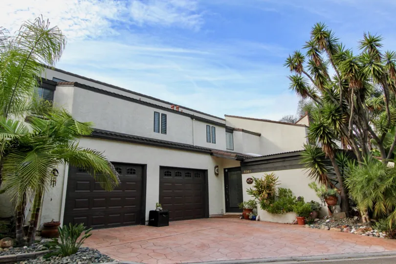Th garage view in the El Camino Villa community in Oceanside CA.