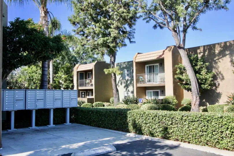 Blue sky and sunshine over the La Estancia residences in Oceanside, California