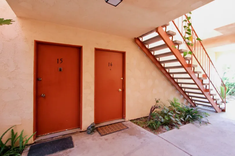The view outside the La Montana apartments in Oceanside, California