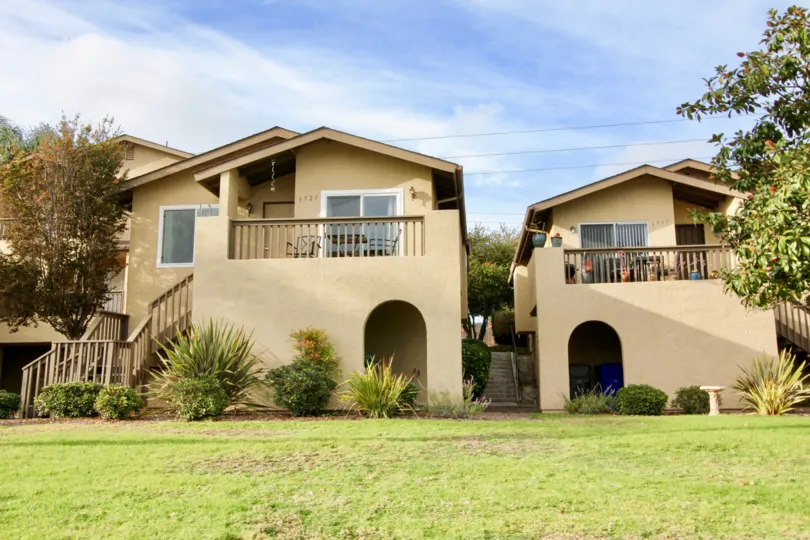 A sidewalk view of the Lake Village community located in Oceanside CA.