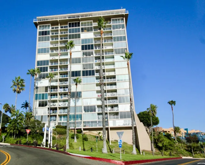 blue sky sunny day and big flats complex in Marina Towers