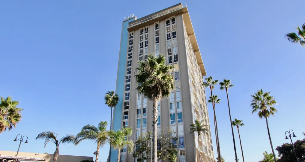 This tower stands high above the palm trees in Oceanside, California