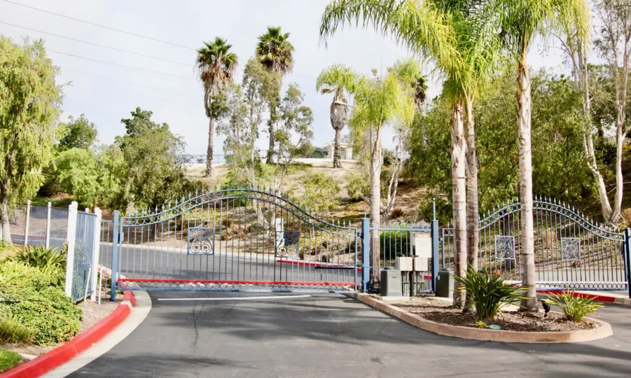 The gated entrance of the Mission Del Oro in Oceanside, Ca.
