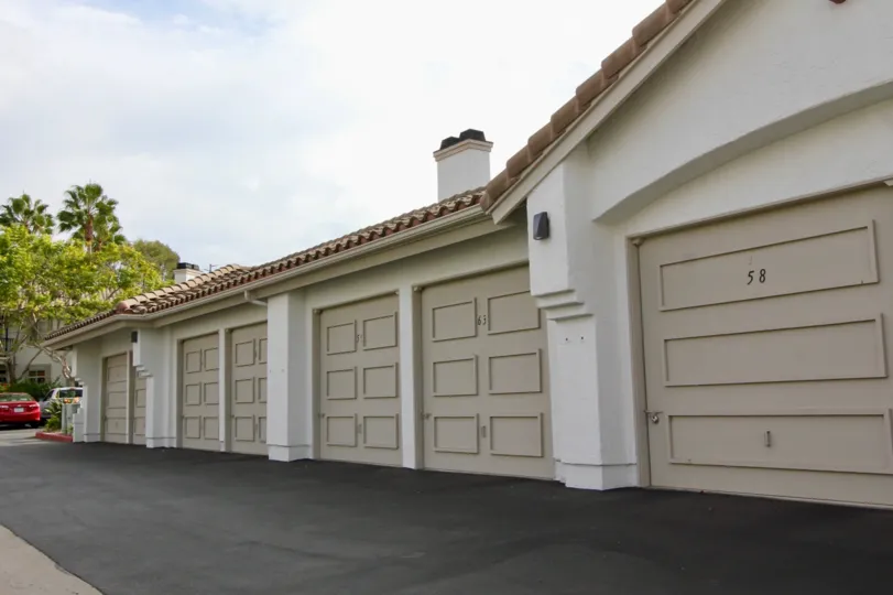 The garage view of the Mission Del Oro in Oceanside CA