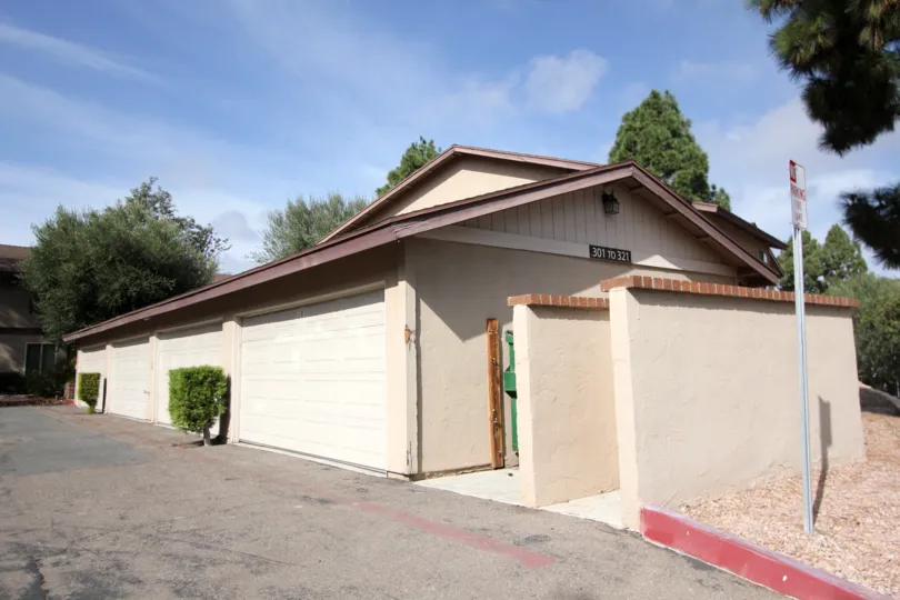 The private garage entrance of the condo homes at the Mission Vista apartment complex.
