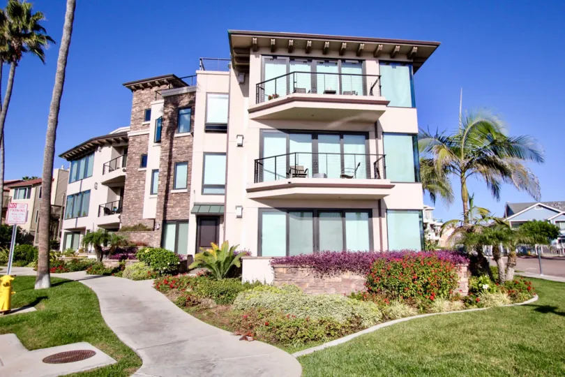 Montego Condominiums in Oceanside, California has scenic views and well-kept landscaping.