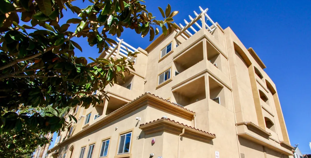 Private balconies at Nevada Manor in Oceanside, California.
