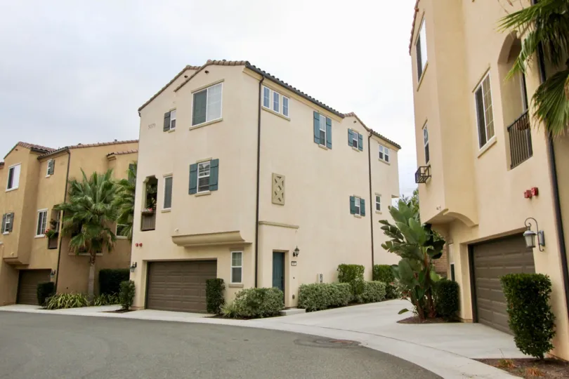 This beautiful neighborhood is adorned with palm trees in rustic culture in Oceanside California