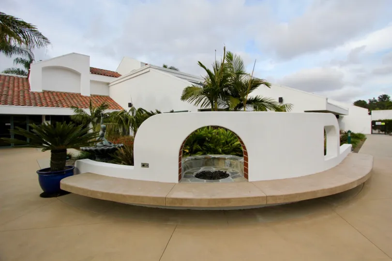 My favorite strip mall in Oceanside, California has a cozy bench right by the water fountain.