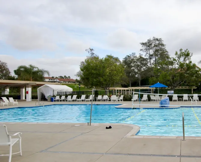 A cloudy day poolside at Ocean Hills Country Club in Oceanside, CA.