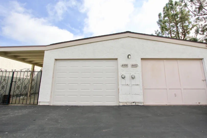 Private garages at Oceana Mission in Oceanside, California.